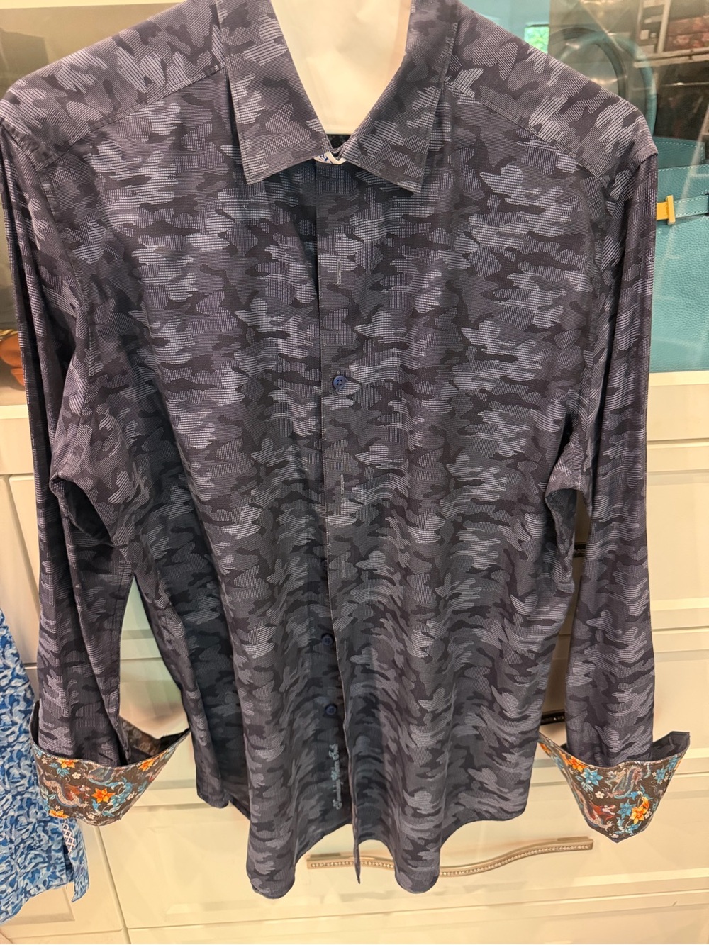 Robert Graham Men's Navy Camo Button-Down Shirt